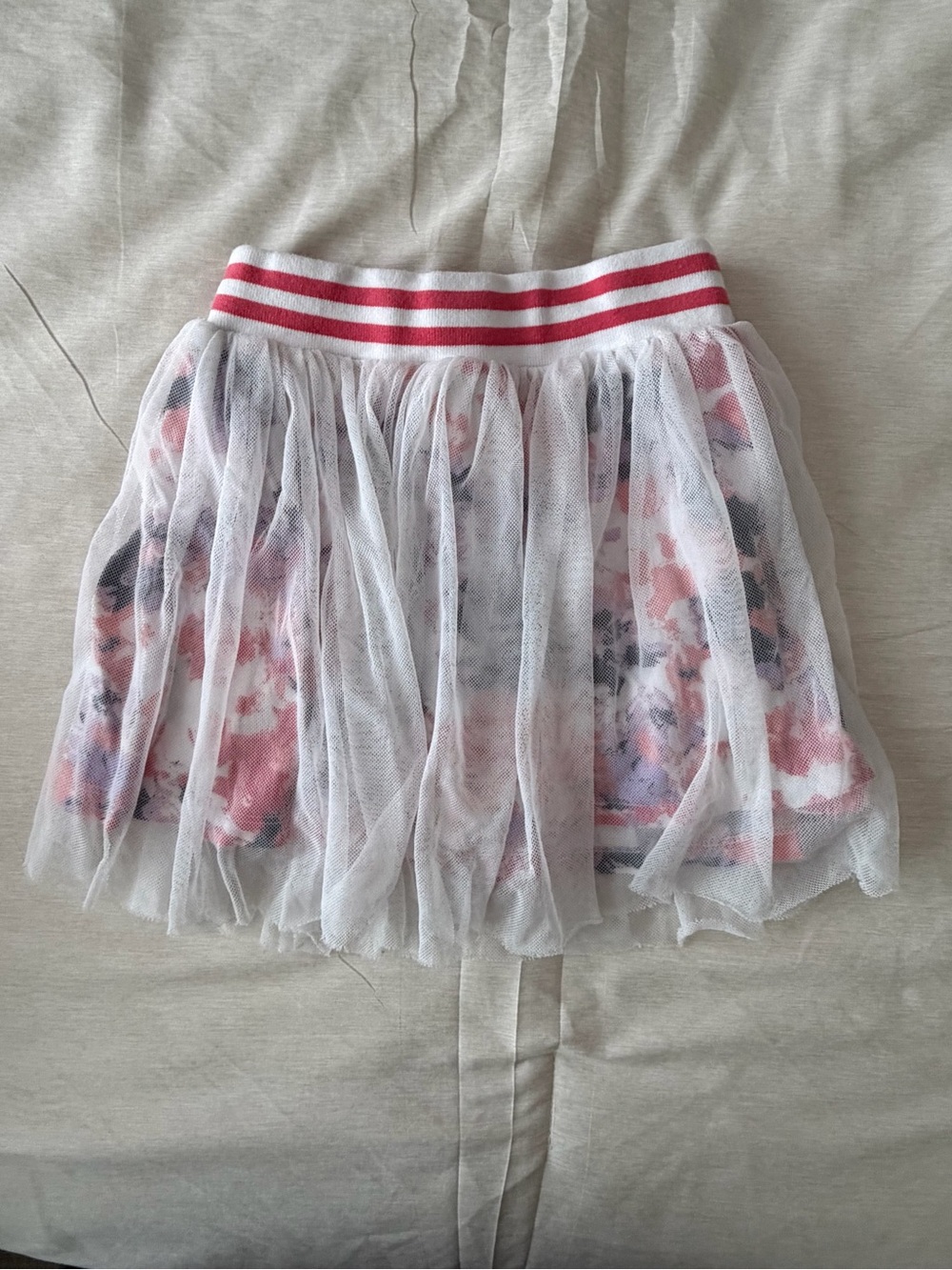 Splendid White Tulle Skort with Pink Floral Underlay and Striped Waistband